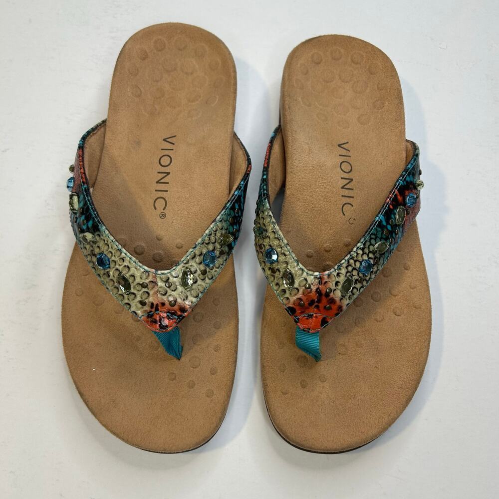 Vionic lucia multi colored jeweled teal red thongs like new condition size 6 - Picture 2 of 6